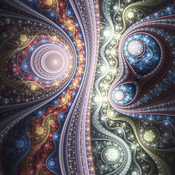 Colorful fractal clockwork, digital artwork for creative graphic design