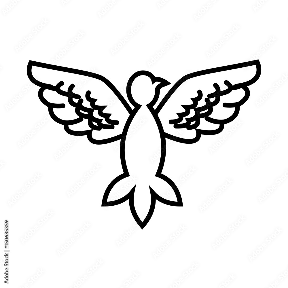 Wall mural dove peace flying wings symbol outline vector illustration