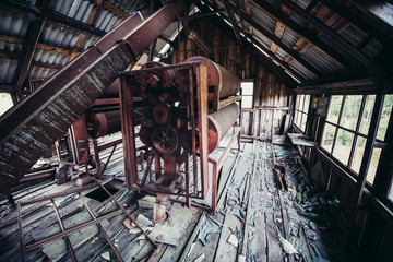 Interior of farm elevator in collective farm near Zymovyshche ghost village in Chernobyl Exclusion Zone, Ukraine