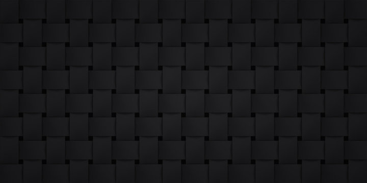 Volume realistic black texture, wicker background, 3d geometric pattern, design vector dark wallpaper