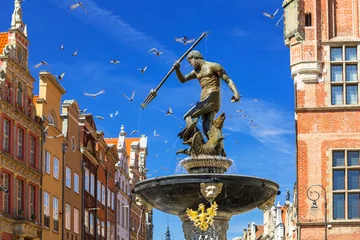 Papier Peint photo Fontaine Fountain of the Neptune in old town of Gdansk, Poland
