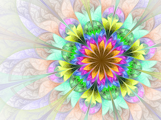Colorful and psychedelic flower, digital fractal art design
