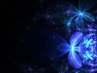 Dark blue fractal flowers, digital artwork for creative graphic design