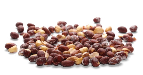 pile salted fried peanuts isolated on white background