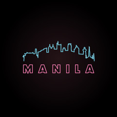 Manila skyline neon style in editable vector file.