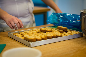 Baking pastry in restaurant