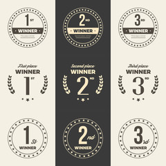 1st, 2nd, 3rd place logo's with laurels and ribbons. Vector illustration. - obrazy, fototapety, plakaty