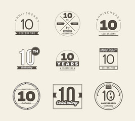 10 years anniversary logo set. Vector illustration.