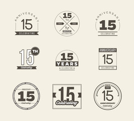 15 years anniversary logo set. Vector illustration.