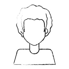 blurred silhouette caricature faceless half body woman with curly hairstyle vector illustration