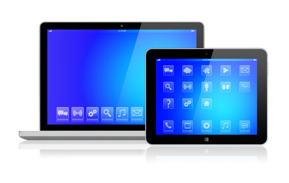 Laptop and tablet pc with blue screen