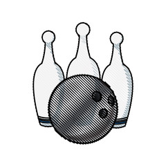 drawing bowling ball pin game sport vector illustration
