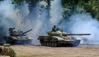 Army tanks in action