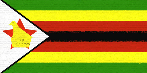 Flag of Zimbabwe looking like it is painted on a wall
