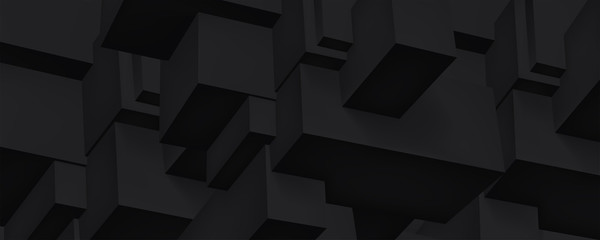 Fototapeta premium Tom czarny geometrycznej konstrukcji, 3d kostki ciemne tło, kształty, abstrakcja tapety, projekt wektorowy dla Ciebie projektu