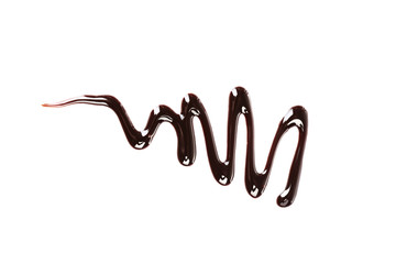 Delicious chocolate sauce on white background