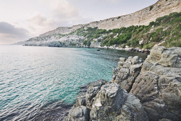 Fototapeta na wymiar Turquoise water, Black Sea. Fiolent Cape. Crimea