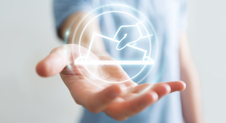 Businessman voting using digital interface 3D rendering