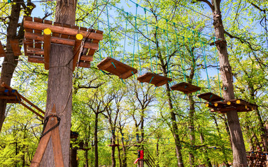 Obstacle course for training against the blue sky in the park