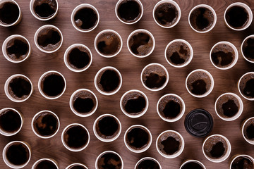 many papper cups looking down from above