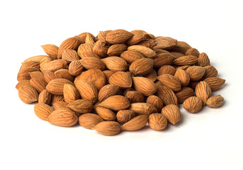 Handful almond isolated on a white background