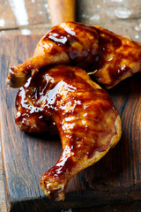 Grilled Glaze chicken legs .selective focus