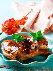 Grilled Glaze chicken legs .selective focus