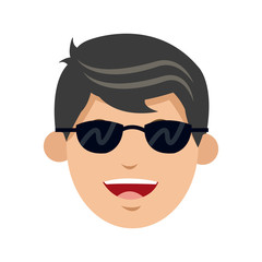 character man face smiling with sunglasses vector illustration