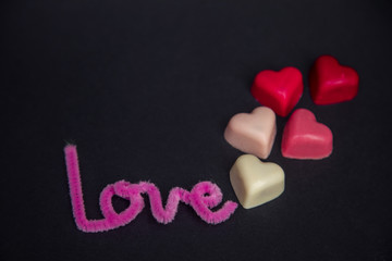 Delicious heart-shaped chocolate  pralines.