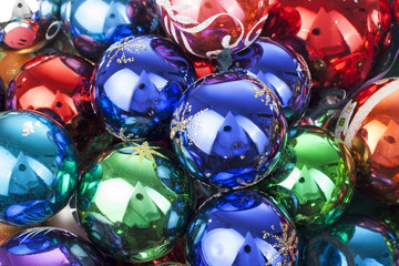 Christmas balls closeup texture studio photo.