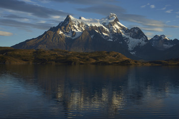Ice covered peaks of Cerro Paine Grande in Torres del Paine National Park in southern Chile