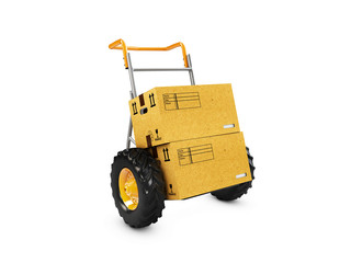 3d illustration of hand truck and boxes isolated on white