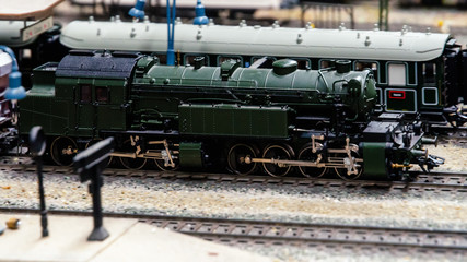 Fototapeta na wymiar close up of a detailed train model diorama 