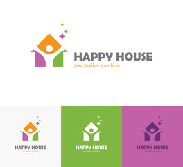 Colorful house logo with abstract man silhouette