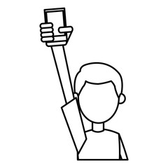 outlined guy hand holding smartphone vector illustration