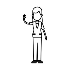 outlined girl young standing with arm up vector illustration