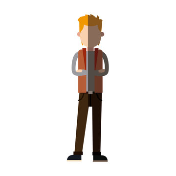 character man standing wear vest style image vector illustration