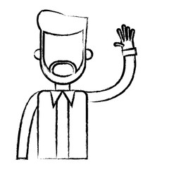 bearded man hand up design sketch vector illustration