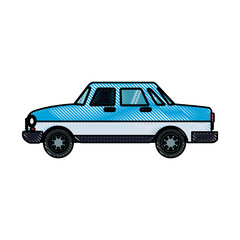 drawing blue car sedan transport design vector illustration