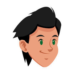 head boy young avatar with green eyes and black hair vector illustration