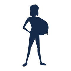 silhouette sport girl fitball gym design vector illustration