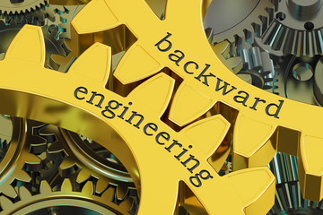 backward engineering concept on the gears, 3D rendering