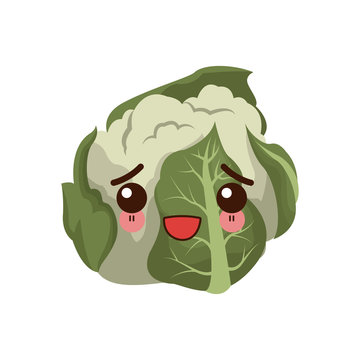 kawaii cauliflower vegetable fresh food image vector illustration
