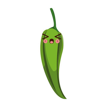 kawaii green chili pepper vegetable fresh food image vector illustration