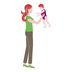 mom holding baby playing image vector illustration