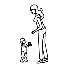 Fototapeta na wymiar mother and her son child together line vector illustration