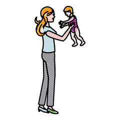 mom holding baby playing image vector illustration