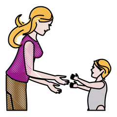 drawing mother and her son child together vector illustration