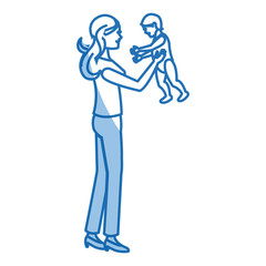 mom holding baby playing shadow vector illustration