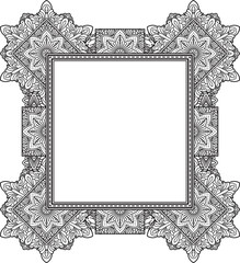 Rich decorated unusual frame pattern. Vector decorative background in ethnic Indian style for coloring book, design of textile, bags, product packaging, brochures, flyers.